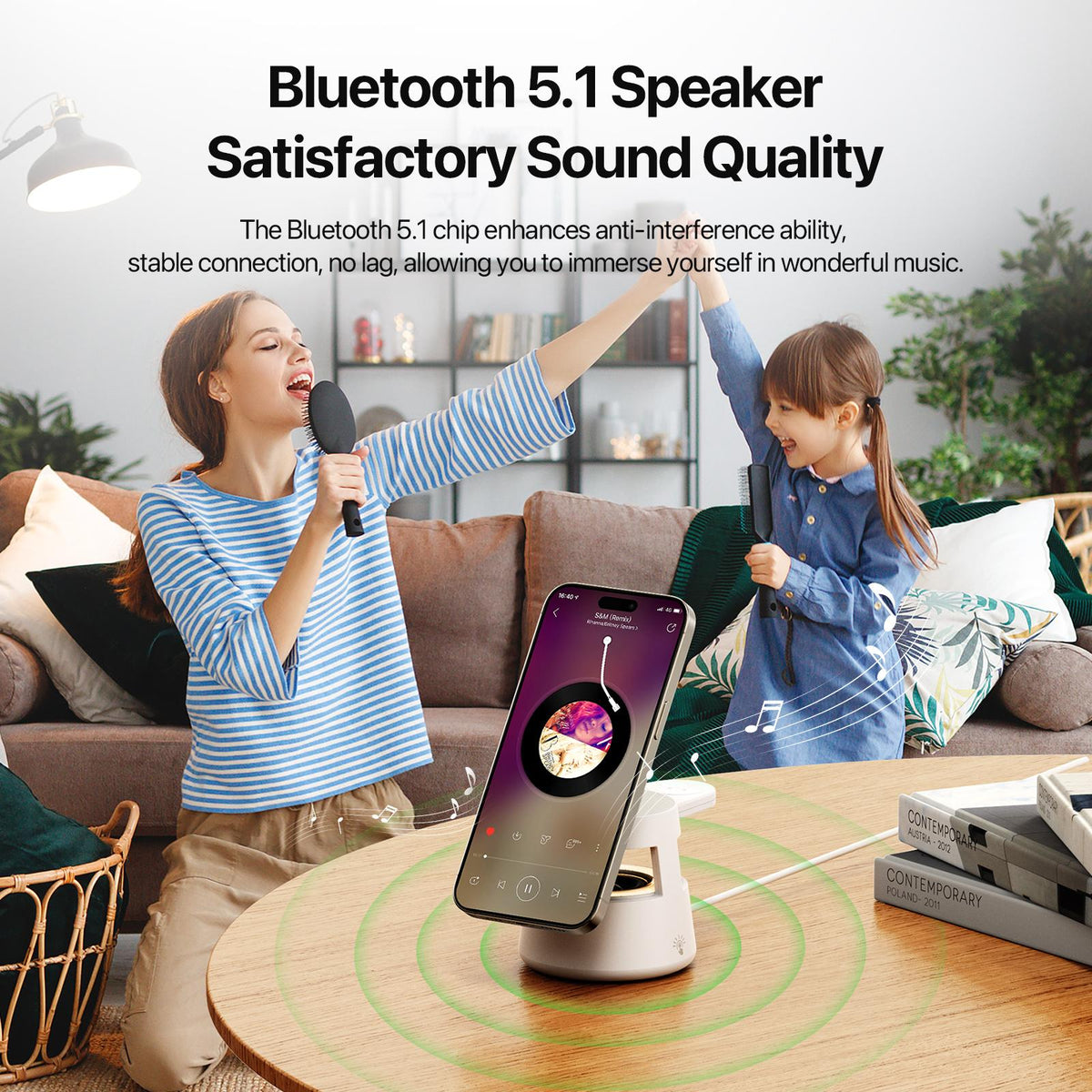 Duzzona W23 5-in-1 Magnetic Wireless Charging Station with Bluetooth Speaker