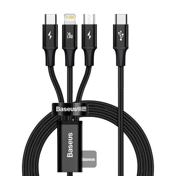 Baseus Rapid Series 3-in-1 Fast Charging Data Cable Type-C to M+L+C PD 20W 1.5m