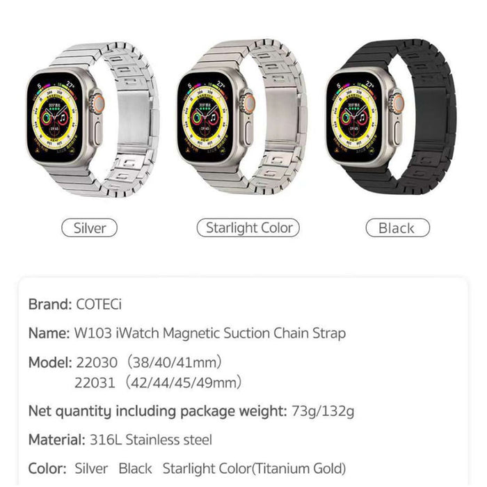 COTECi W103 iWatch Magnetic Chain Strap - 42/44/45/49mm