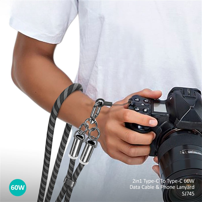 Usams SJ745 2in1 Lanyard With Type C- Type C 60w Cable