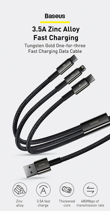 Baseus Tungsten Gold One-for-three Fast Charging Data Cable