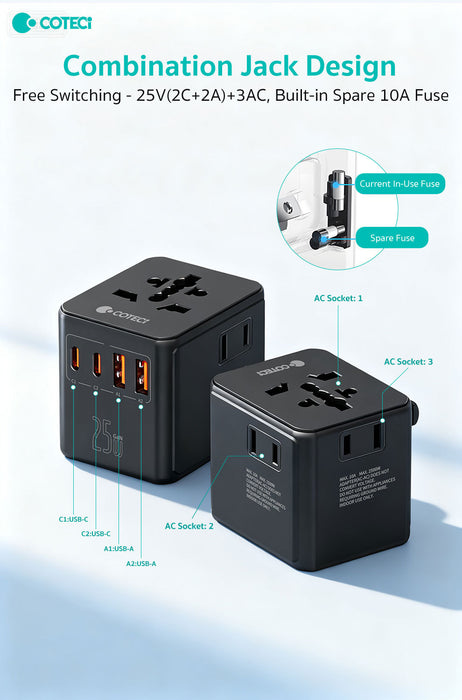 Coteci 25w All In One Travel Fast Charger Adapter