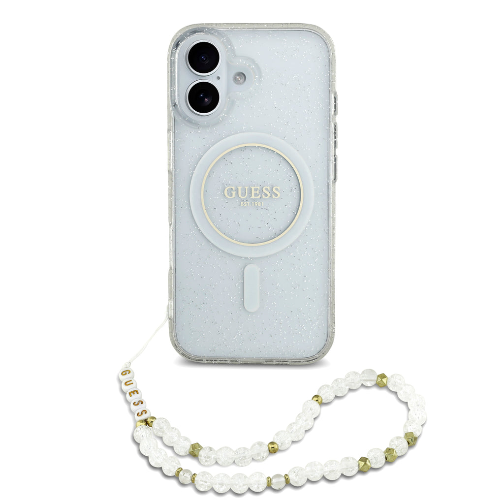 GUESS Glitters Script MagSafe with Strap iPhone 17 Case