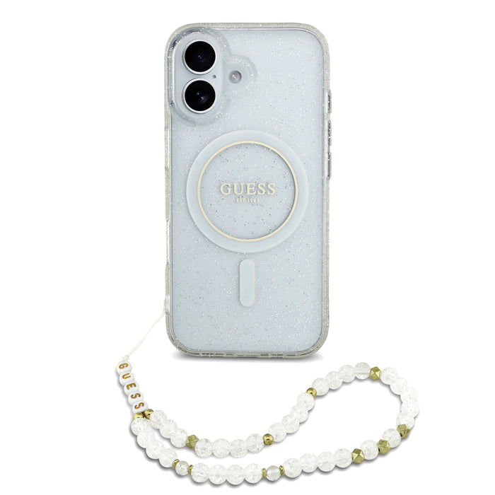 GUESS Glitters Script MagSafe with Strap iPhone 17 Case