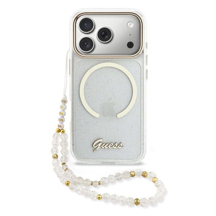 GUESS Glitters Script MagSafe with Strap iPhone 17 Pro Case