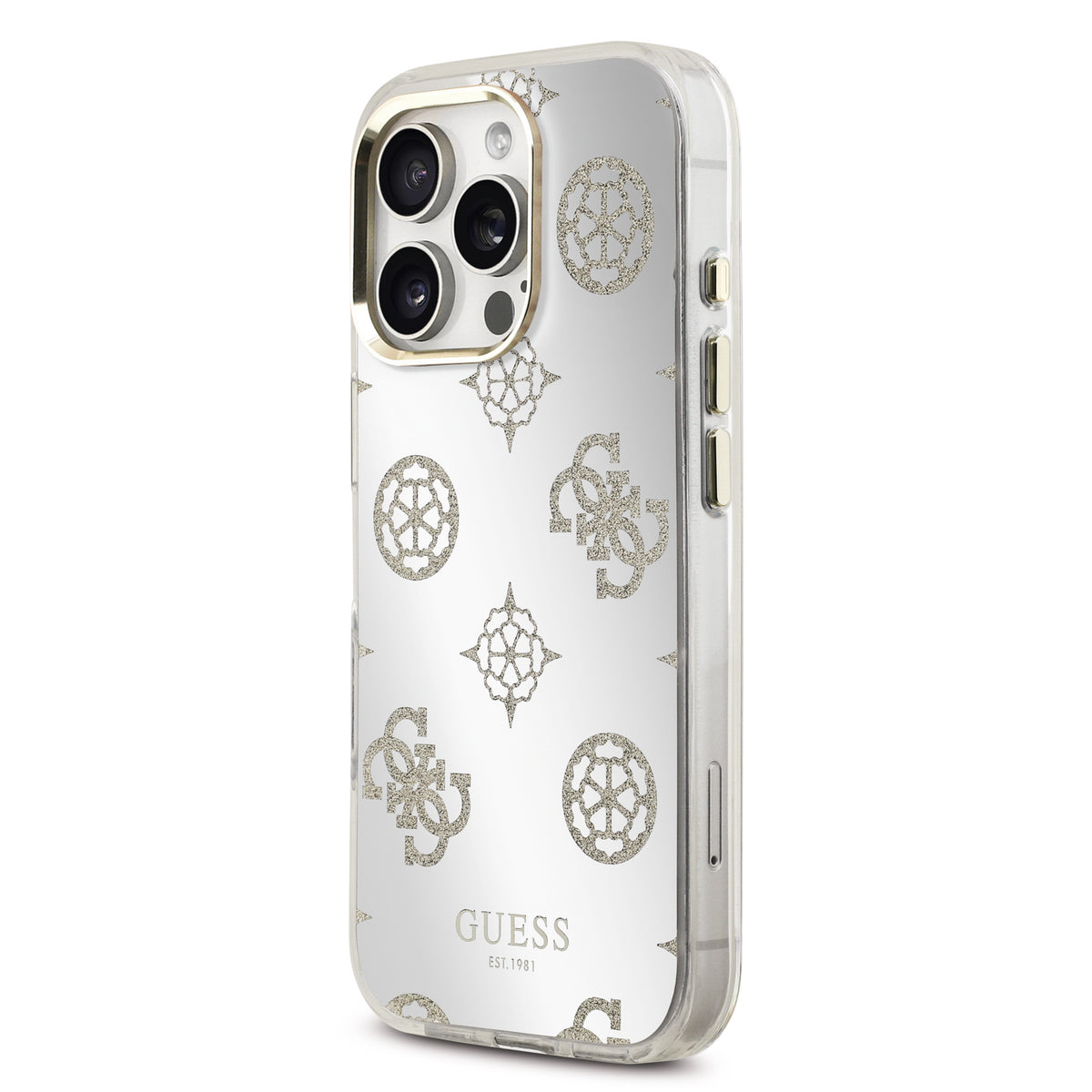 Guess MagSafe Peony Mirror Glitter Gold iPhone 16 Pro Max Case