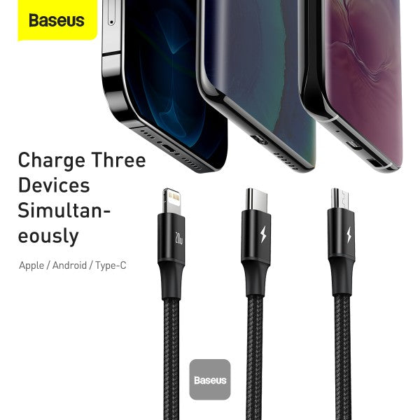 Baseus Rapid Series 3-in-1 Fast Charging Data Cable Type-C to M+L+C PD 20W 1.5m